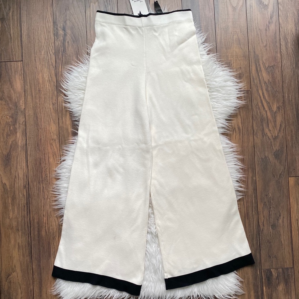 Zara Contast Hem White Knit Wide Leg Palazzo Pants